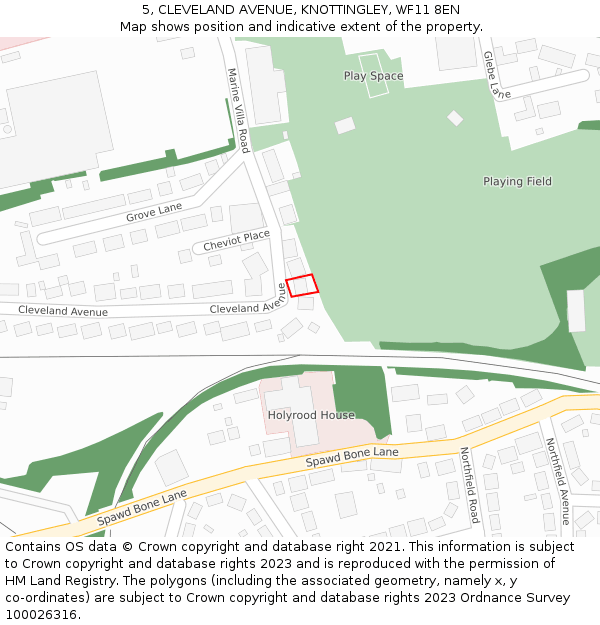 5, CLEVELAND AVENUE, KNOTTINGLEY, WF11 8EN: Location map and indicative extent of plot