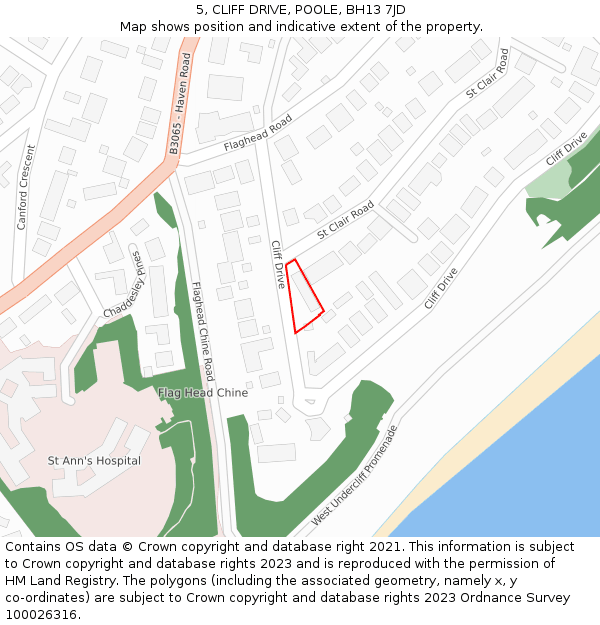 5, CLIFF DRIVE, POOLE, BH13 7JD: Location map and indicative extent of plot