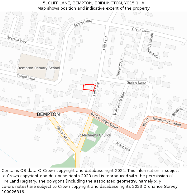 5, CLIFF LANE, BEMPTON, BRIDLINGTON, YO15 1HA: Location map and indicative extent of plot