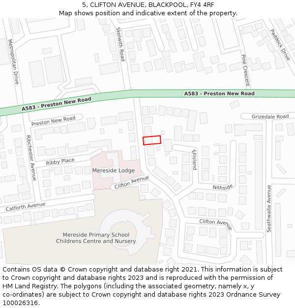 5, CLIFTON AVENUE, BLACKPOOL, FY4 4RF: Location map and indicative extent of plot