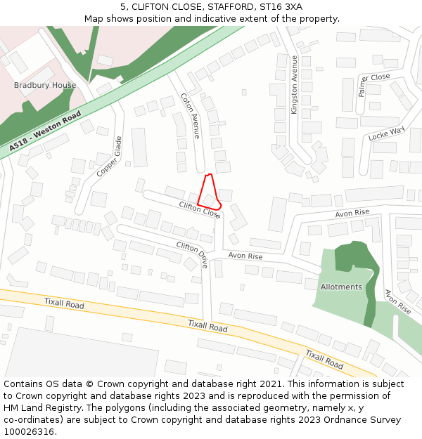 5, CLIFTON CLOSE, STAFFORD, ST16 3XA: Location map and indicative extent of plot