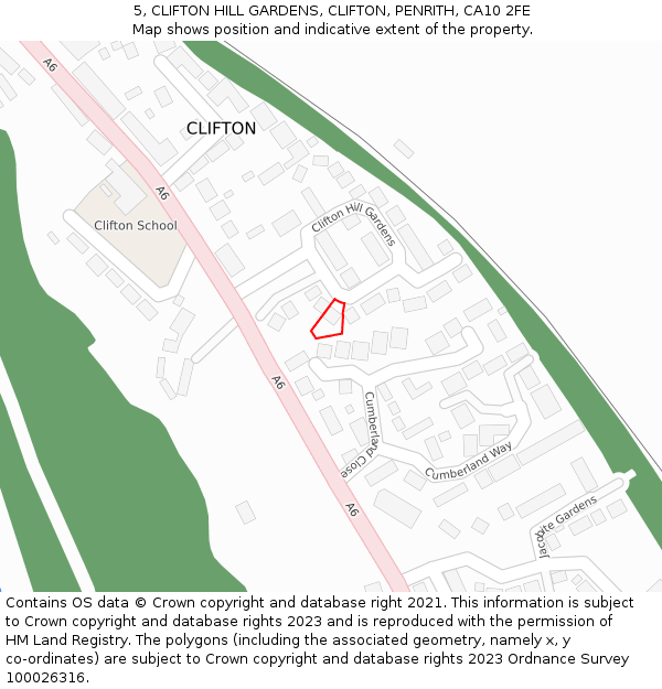 5, CLIFTON HILL GARDENS, CLIFTON, PENRITH, CA10 2FE: Location map and indicative extent of plot