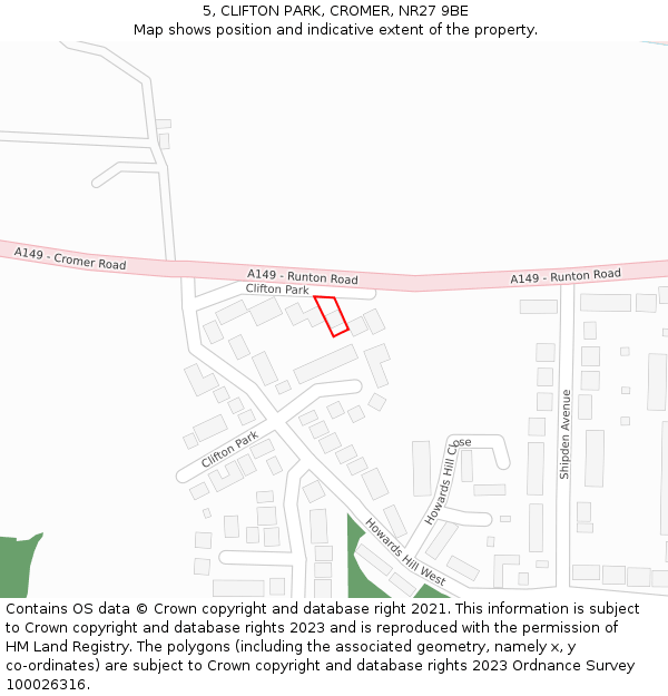 5, CLIFTON PARK, CROMER, NR27 9BE: Location map and indicative extent of plot