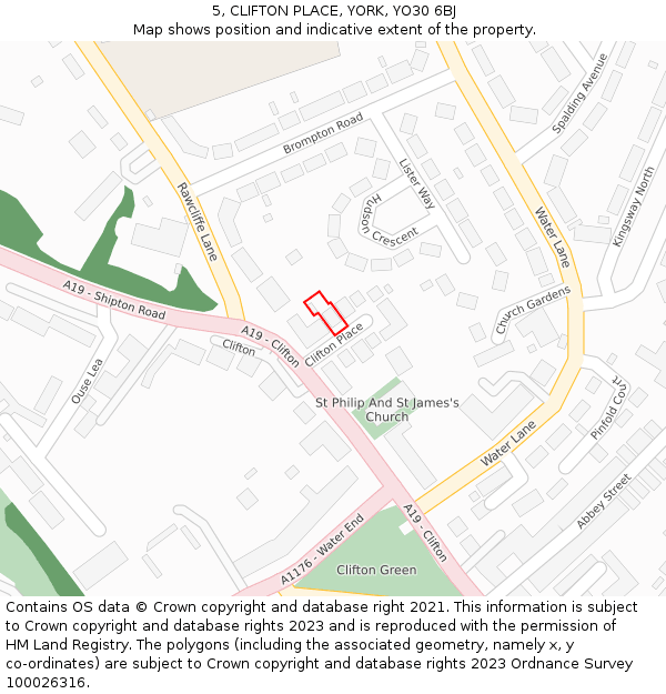 5, CLIFTON PLACE, YORK, YO30 6BJ: Location map and indicative extent of plot
