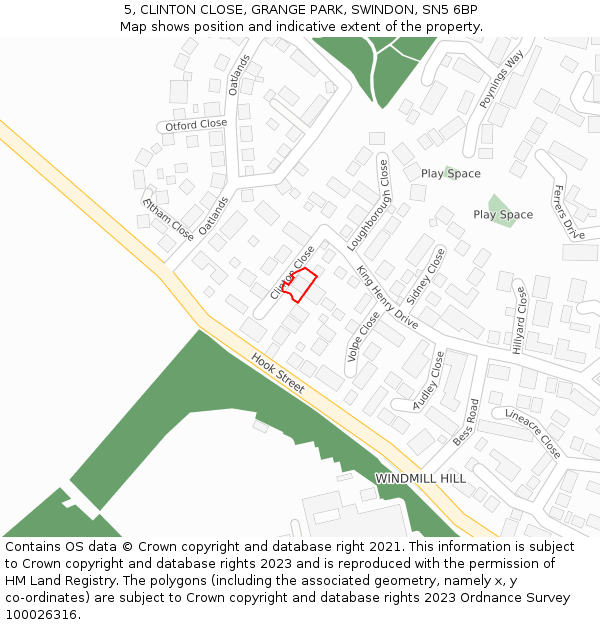 5, CLINTON CLOSE, GRANGE PARK, SWINDON, SN5 6BP: Location map and indicative extent of plot