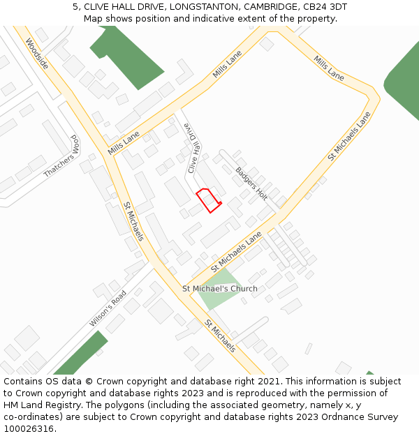 5, CLIVE HALL DRIVE, LONGSTANTON, CAMBRIDGE, CB24 3DT: Location map and indicative extent of plot