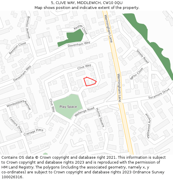 5, CLIVE WAY, MIDDLEWICH, CW10 0QU: Location map and indicative extent of plot