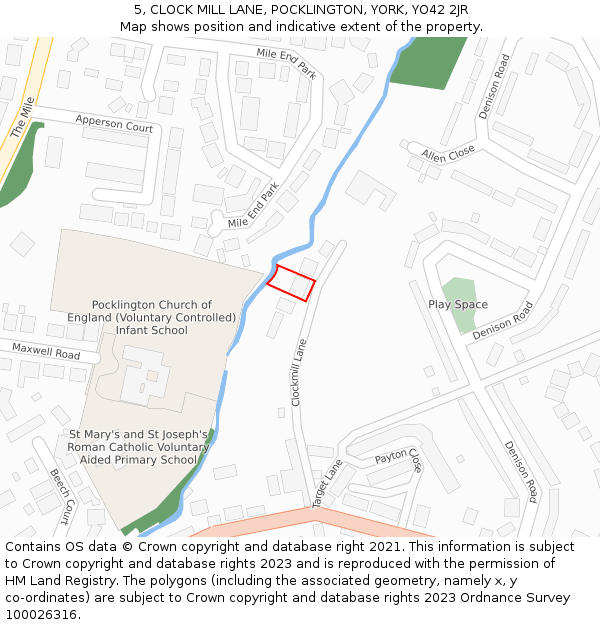 5, CLOCK MILL LANE, POCKLINGTON, YORK, YO42 2JR: Location map and indicative extent of plot