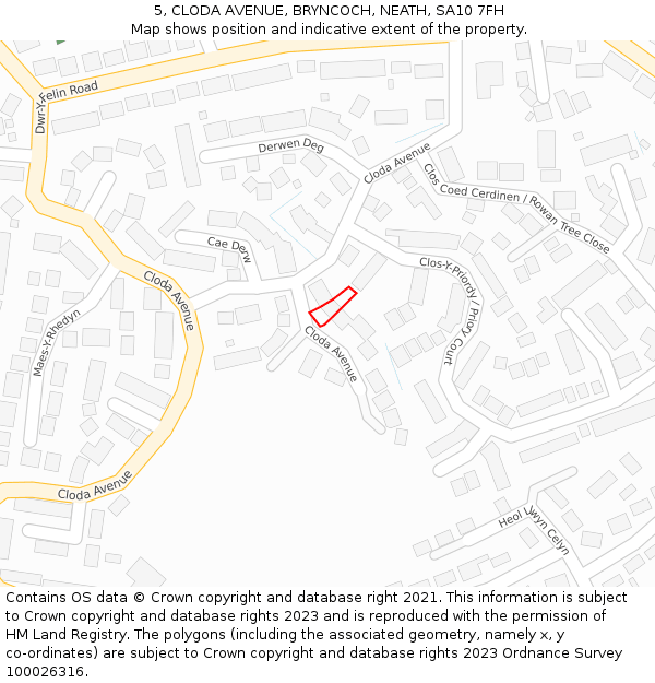 5, CLODA AVENUE, BRYNCOCH, NEATH, SA10 7FH: Location map and indicative extent of plot