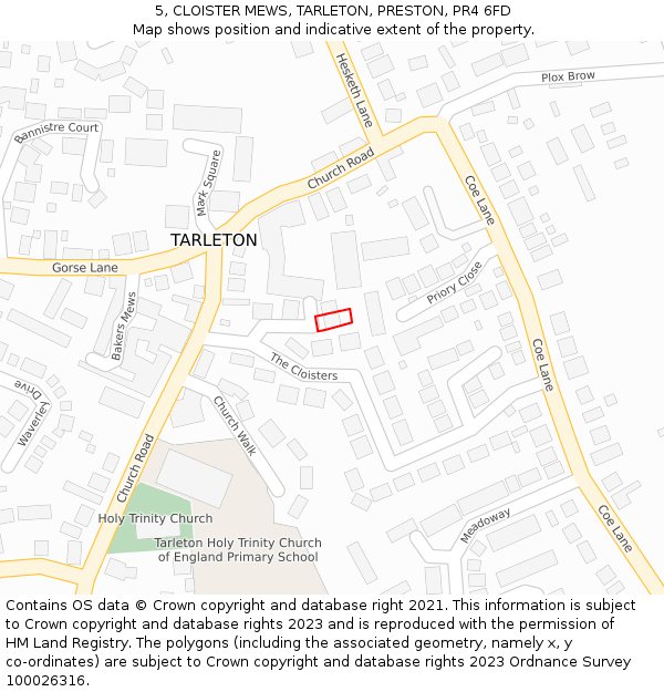 5, CLOISTER MEWS, TARLETON, PRESTON, PR4 6FD: Location map and indicative extent of plot