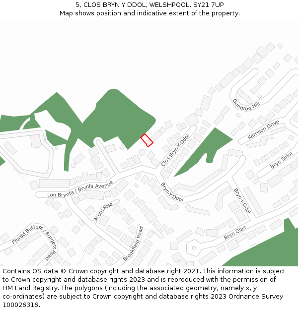 5, CLOS BRYN Y DDOL, WELSHPOOL, SY21 7UP: Location map and indicative extent of plot