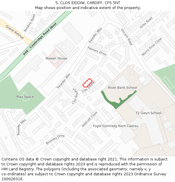 5, CLOS EIDDIW, CARDIFF, CF5 5NT: Location map and indicative extent of plot