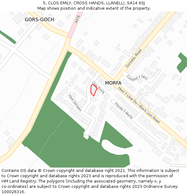 5, CLOS EMILY, CROSS HANDS, LLANELLI, SA14 6SJ: Location map and indicative extent of plot