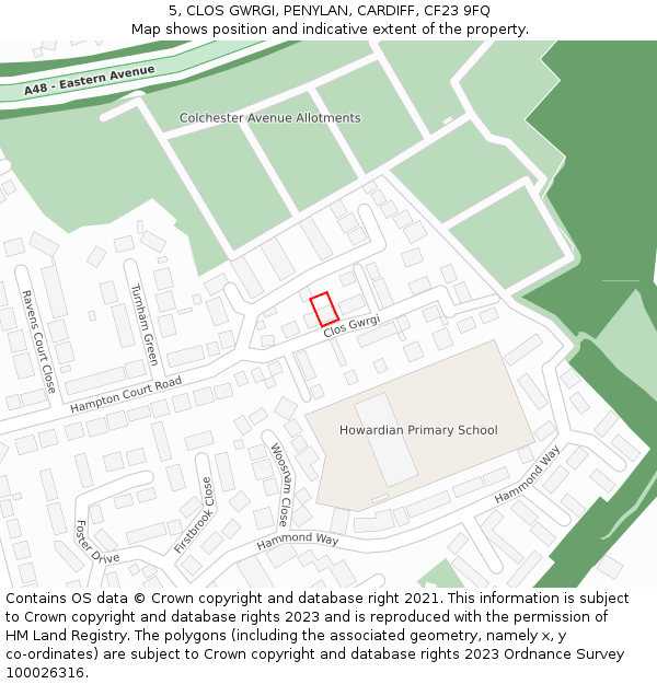 5, CLOS GWRGI, PENYLAN, CARDIFF, CF23 9FQ: Location map and indicative extent of plot