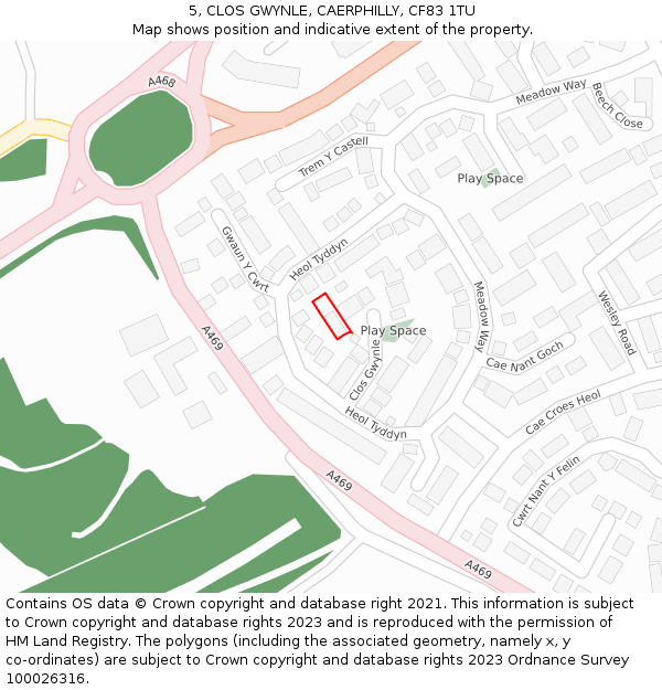 5, CLOS GWYNLE, CAERPHILLY, CF83 1TU: Location map and indicative extent of plot