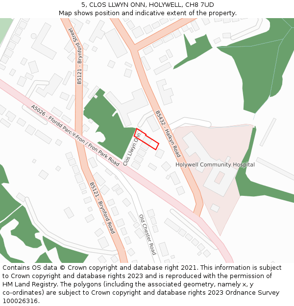 5, CLOS LLWYN ONN, HOLYWELL, CH8 7UD: Location map and indicative extent of plot