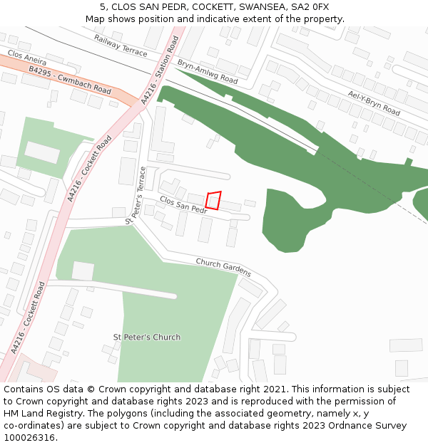 5, CLOS SAN PEDR, COCKETT, SWANSEA, SA2 0FX: Location map and indicative extent of plot