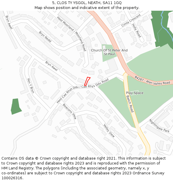 5, CLOS TY YSGOL, NEATH, SA11 1GQ: Location map and indicative extent of plot