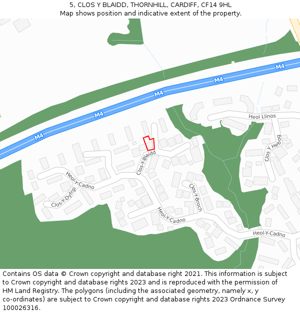 5, CLOS Y BLAIDD, THORNHILL, CARDIFF, CF14 9HL: Location map and indicative extent of plot