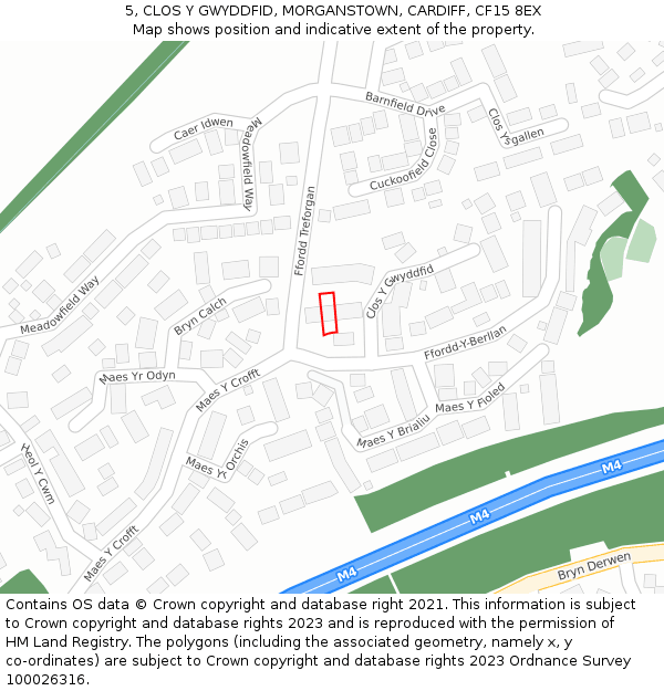 5, CLOS Y GWYDDFID, MORGANSTOWN, CARDIFF, CF15 8EX: Location map and indicative extent of plot