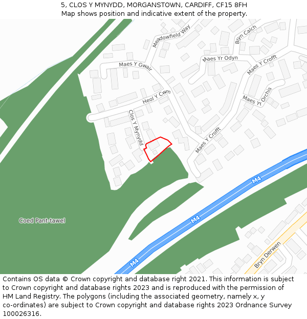 5, CLOS Y MYNYDD, MORGANSTOWN, CARDIFF, CF15 8FH: Location map and indicative extent of plot