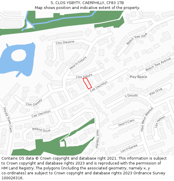 5, CLOS YSBYTY, CAERPHILLY, CF83 1TB: Location map and indicative extent of plot