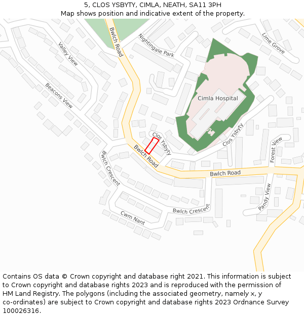 5, CLOS YSBYTY, CIMLA, NEATH, SA11 3PH: Location map and indicative extent of plot