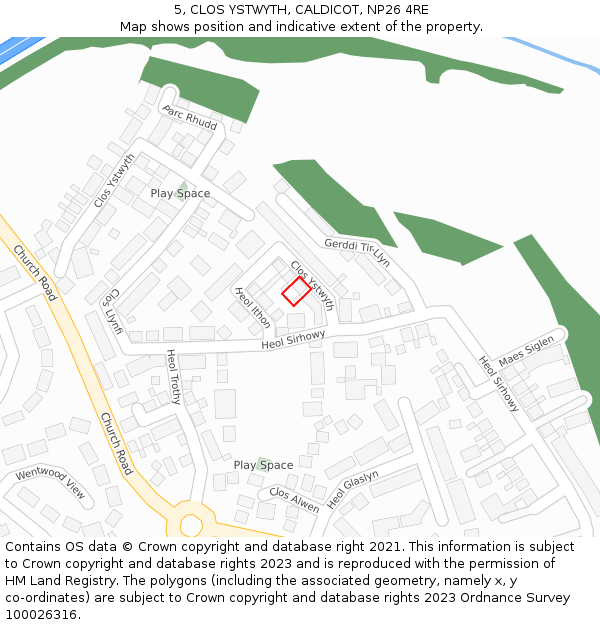5, CLOS YSTWYTH, CALDICOT, NP26 4RE: Location map and indicative extent of plot