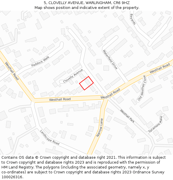 5, CLOVELLY AVENUE, WARLINGHAM, CR6 9HZ: Location map and indicative extent of plot