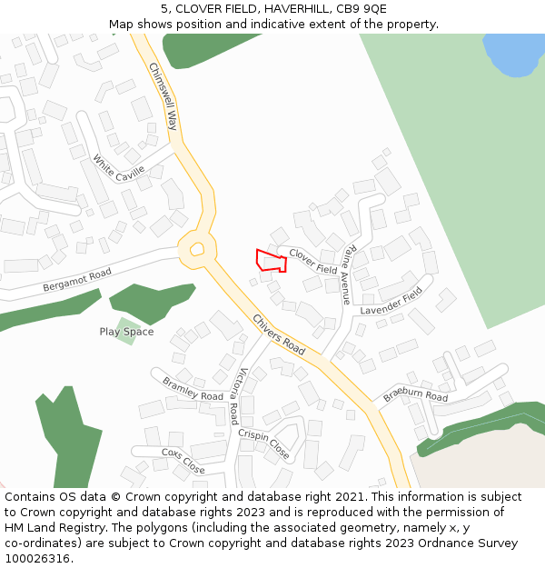 5, CLOVER FIELD, HAVERHILL, CB9 9QE: Location map and indicative extent of plot