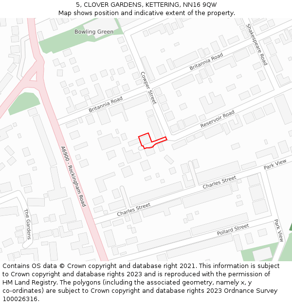 5, CLOVER GARDENS, KETTERING, NN16 9QW: Location map and indicative extent of plot