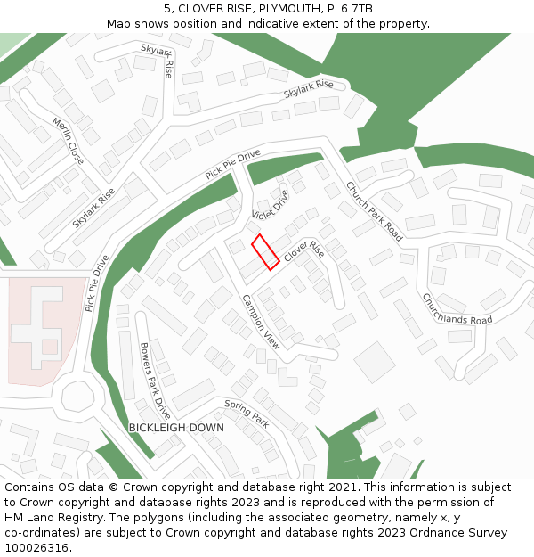 5, CLOVER RISE, PLYMOUTH, PL6 7TB: Location map and indicative extent of plot