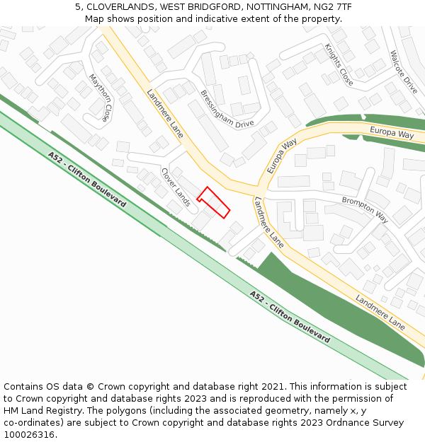 5, CLOVERLANDS, WEST BRIDGFORD, NOTTINGHAM, NG2 7TF: Location map and indicative extent of plot