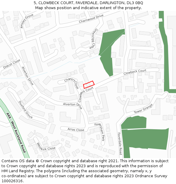 5, CLOWBECK COURT, FAVERDALE, DARLINGTON, DL3 0BQ: Location map and indicative extent of plot
