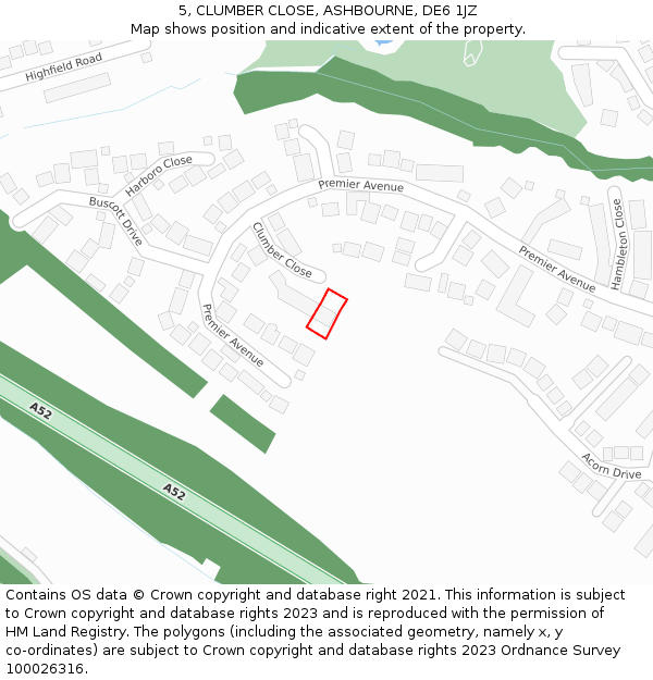 5, CLUMBER CLOSE, ASHBOURNE, DE6 1JZ: Location map and indicative extent of plot