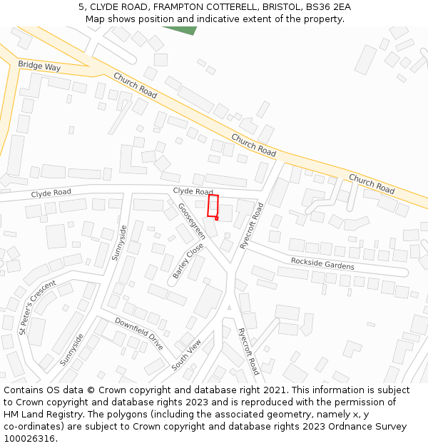 5, CLYDE ROAD, FRAMPTON COTTERELL, BRISTOL, BS36 2EA: Location map and indicative extent of plot