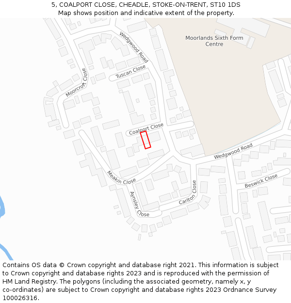 5, COALPORT CLOSE, CHEADLE, STOKE-ON-TRENT, ST10 1DS: Location map and indicative extent of plot