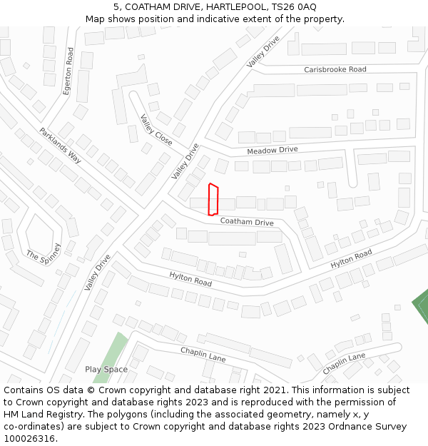 5, COATHAM DRIVE, HARTLEPOOL, TS26 0AQ: Location map and indicative extent of plot