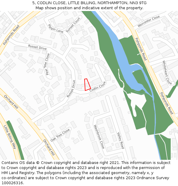 5, CODLIN CLOSE, LITTLE BILLING, NORTHAMPTON, NN3 9TG: Location map and indicative extent of plot