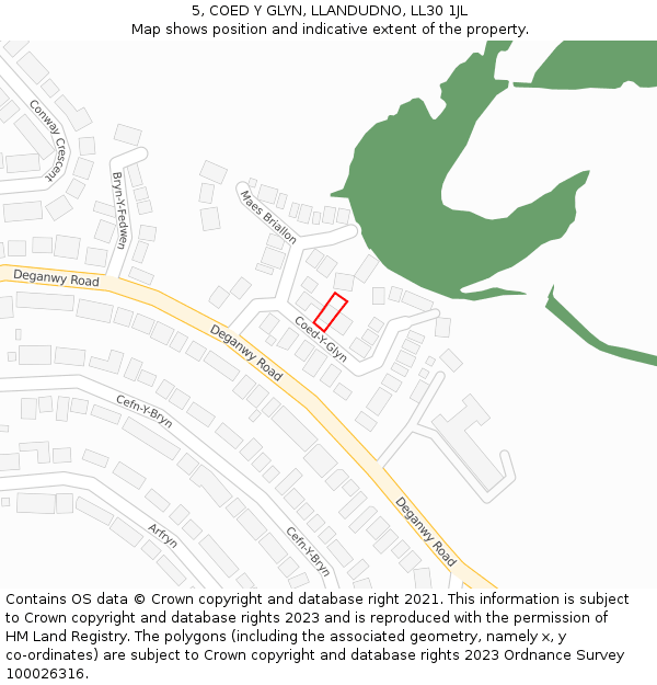 5, COED Y GLYN, LLANDUDNO, LL30 1JL: Location map and indicative extent of plot