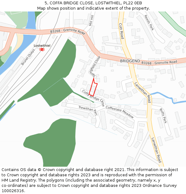 5, COFFA BRIDGE CLOSE, LOSTWITHIEL, PL22 0EB: Location map and indicative extent of plot