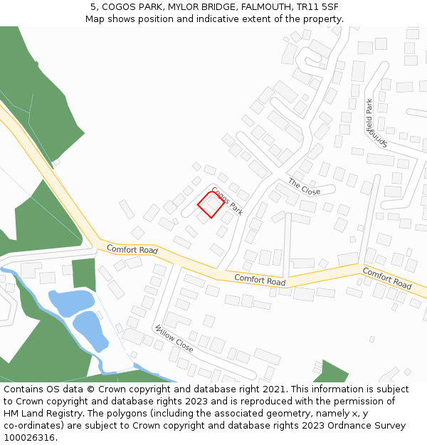5, COGOS PARK, MYLOR BRIDGE, FALMOUTH, TR11 5SF: Location map and indicative extent of plot