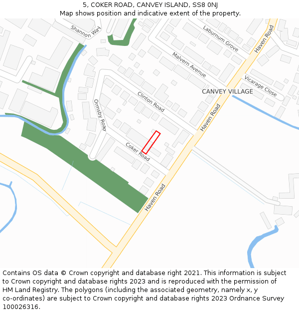 5, COKER ROAD, CANVEY ISLAND, SS8 0NJ: Location map and indicative extent of plot