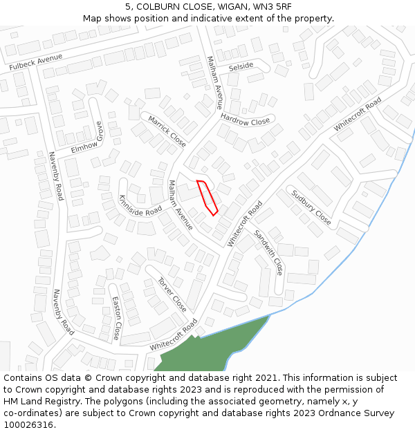 5, COLBURN CLOSE, WIGAN, WN3 5RF: Location map and indicative extent of plot