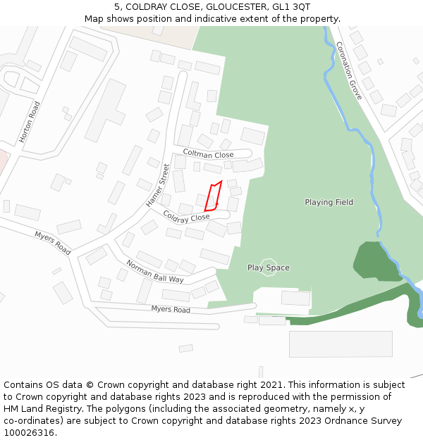 5, COLDRAY CLOSE, GLOUCESTER, GL1 3QT: Location map and indicative extent of plot