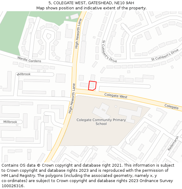 5, COLEGATE WEST, GATESHEAD, NE10 9AH: Location map and indicative extent of plot