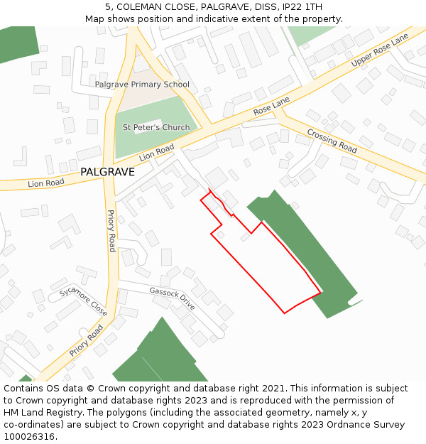 5, COLEMAN CLOSE, PALGRAVE, DISS, IP22 1TH: Location map and indicative extent of plot