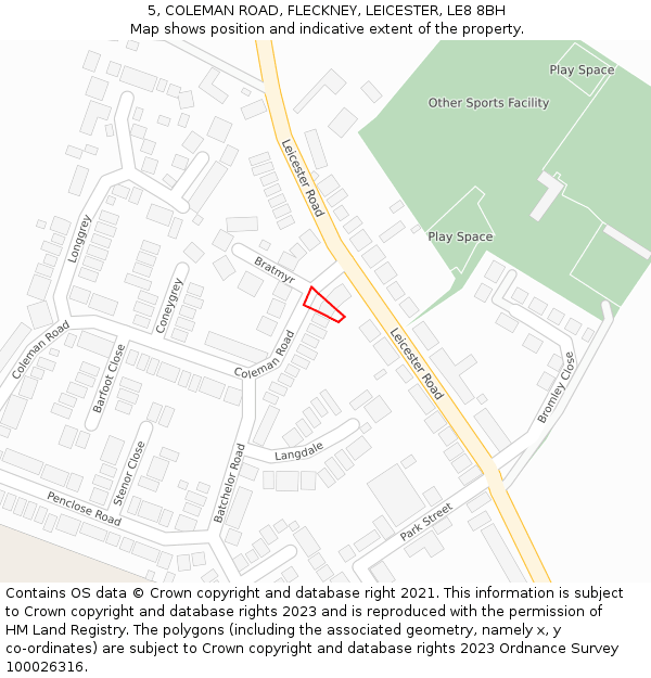 5, COLEMAN ROAD, FLECKNEY, LEICESTER, LE8 8BH: Location map and indicative extent of plot