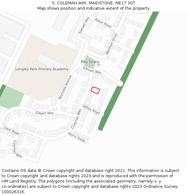 5, COLEMAN WAY, MAIDSTONE, ME17 3GT: Location map and indicative extent of plot