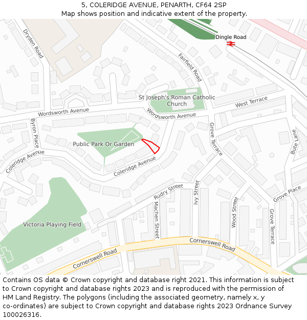 5, COLERIDGE AVENUE, PENARTH, CF64 2SP: Location map and indicative extent of plot